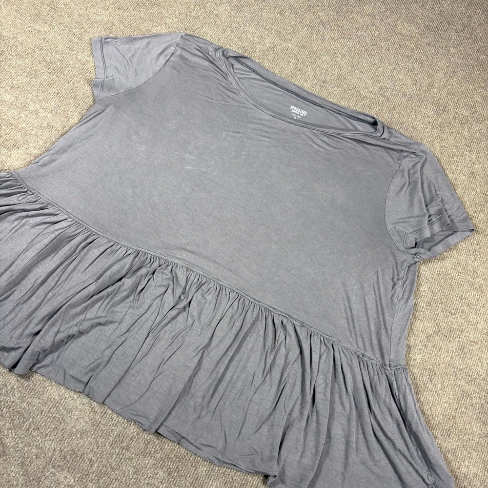 Mossimo Supply Co. Peplum Top Womens XL Gray Ruffled Round Neck Short Sleeve